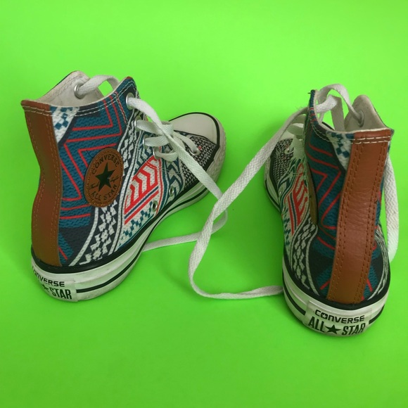 Brown Leather backed blue/orange print converse - Picture 2 of 8